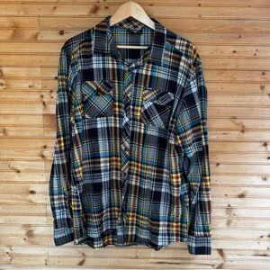 Zoo York Long Sleeved Button Down Plaid Aqua Yellow Red Blk Wht Men's Size XXL
